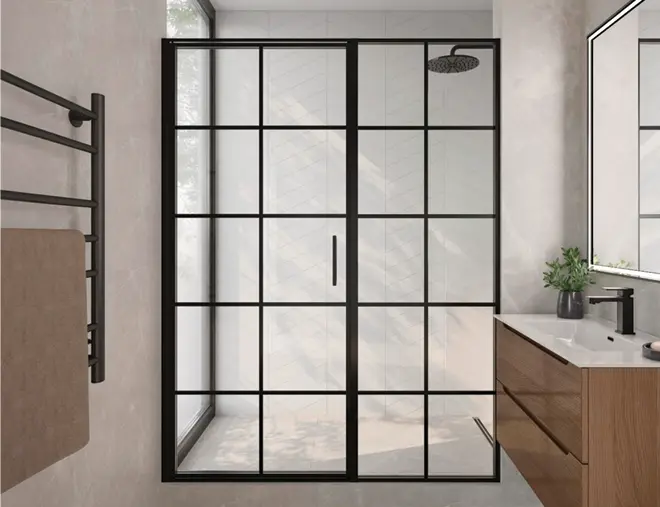 Axio Gridient Pivot Door and Panel Shower Door