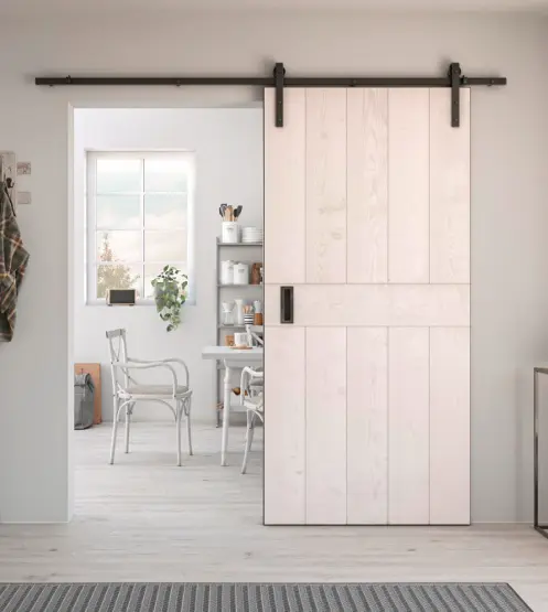 Western with Centric Bleached Oak Wood Single Barn Door