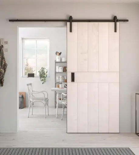 Western with Centric Bleached Oak Wood Single Barn Door